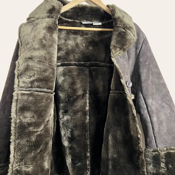 Vintage Newport News Suede Leather Faux Fur Lined Long Coat Size L - Picture 4 of 11